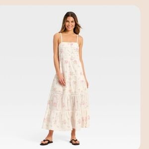 A-line Maxi Dress Floral All Cotton With Lace Size Large